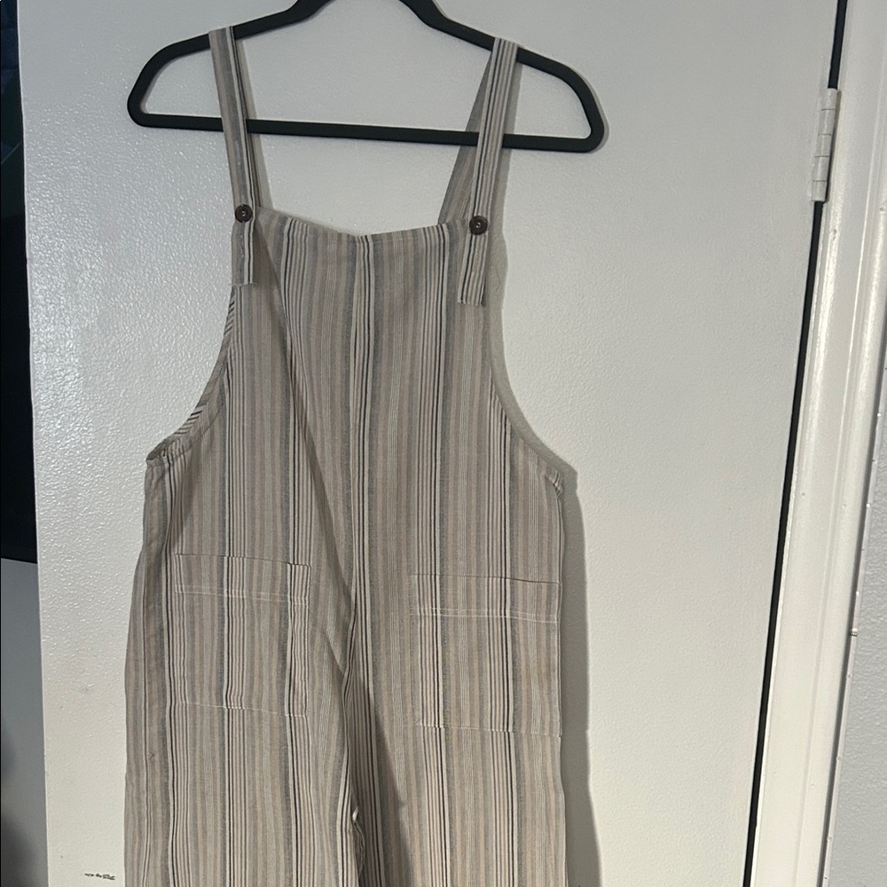 Sky and Sparrow Striped Tan Jumpsuit
